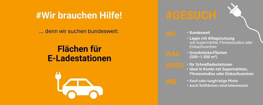 Wir suchen bundesweit Freiflächen für E-Ladestationen 